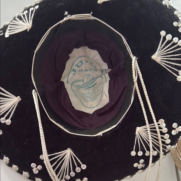 Black and Silver Decorative Hat Wall Decor with Intricate Embroidery - Picture 3 of 7